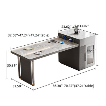 Slate Island Extendable Dining Table with Storage Cabinet Integrated